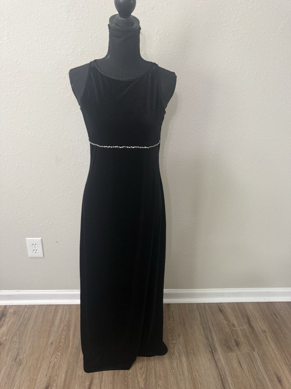 Vintage My Michelle Black Velvet Maxi Dress M Rhinestone Empire Waist 90s Prom